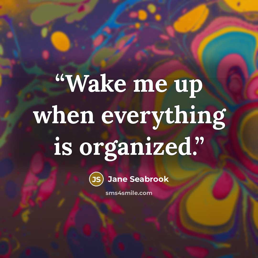 “Wake me up when everything is organized.” quote by Jane Seabrook