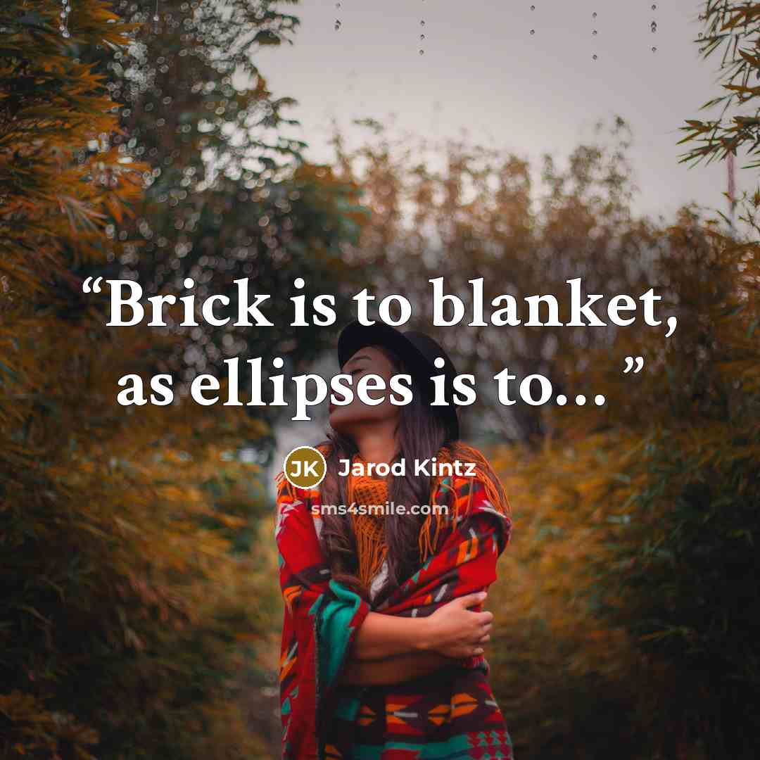 “Brick is to blanket, as ellipses is to…” quote by Jarod Kintz