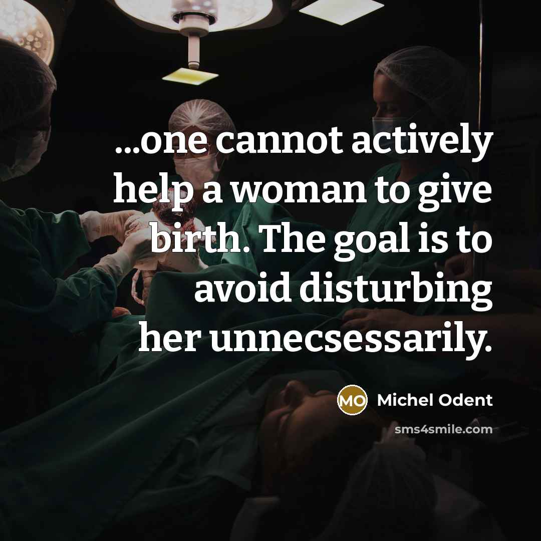 “...one cannot actively help a woman to give birth. The goal is to avoid disturbing her unnecsessarily.” quote by Michel Odent
