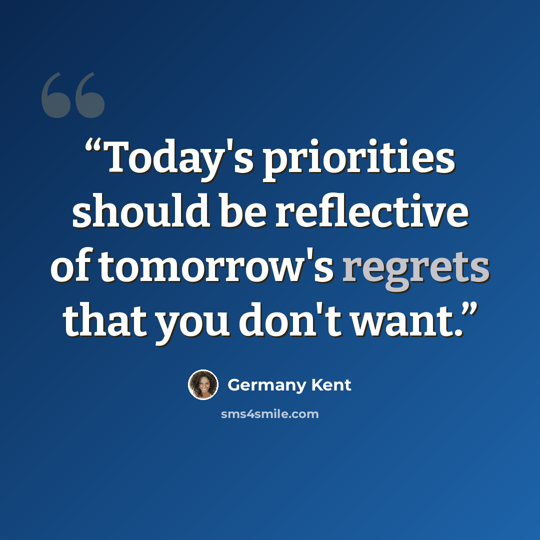 “Today's priorities should be reflective of tomorrow's regrets that you don't want.” quote by Germany Kent
