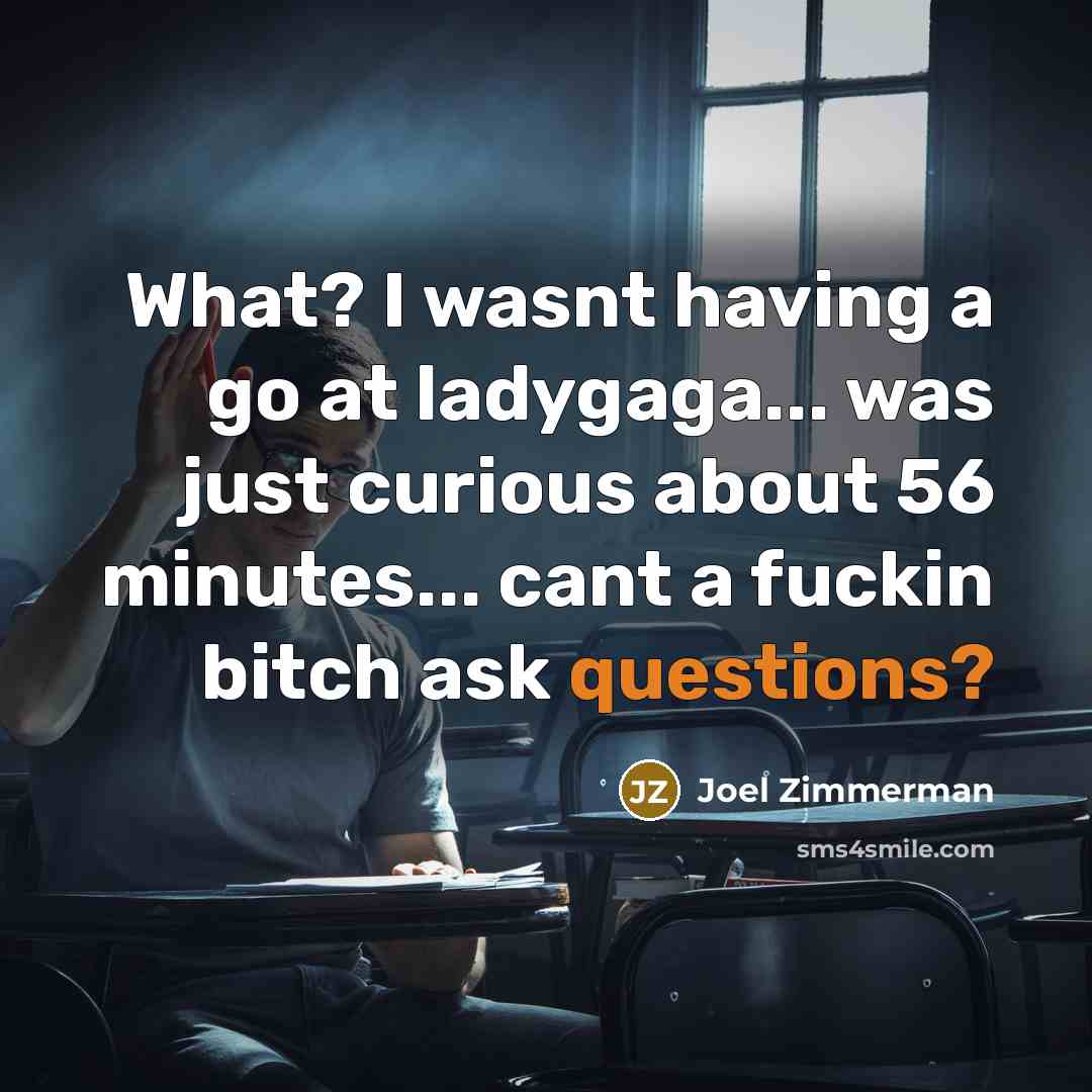 “What? I wasnt having a go at ladygaga... was just curious about 56 minutes... cant a fuckin bitch ask questions?” quote by Joel Zimmerman