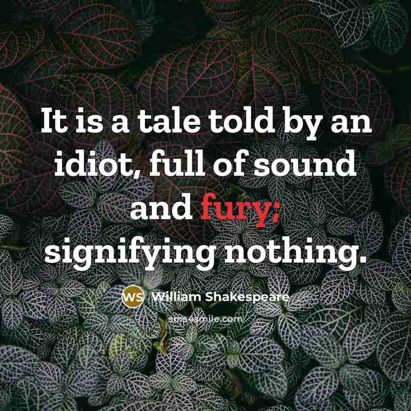 “It is a tale told by an idiot, full of sound and fury; signifying nothing.” quote by William Shakespeare