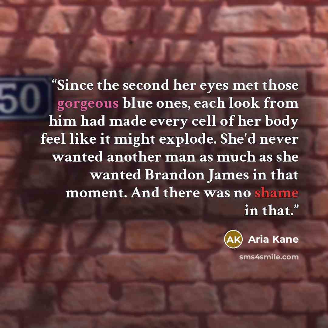 “Since the second her eyes met those gorgeous blue ones, each look from him had made every cell of her body feel like it might explode. She'd never wanted another man as much as she wanted Brandon James in that moment. And there was no shame in that.” quote by Aria Kane