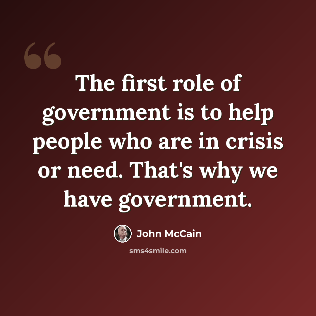 “The first role of government is to help people who are in crisis or need. That's why we have government.” quote by John McCain