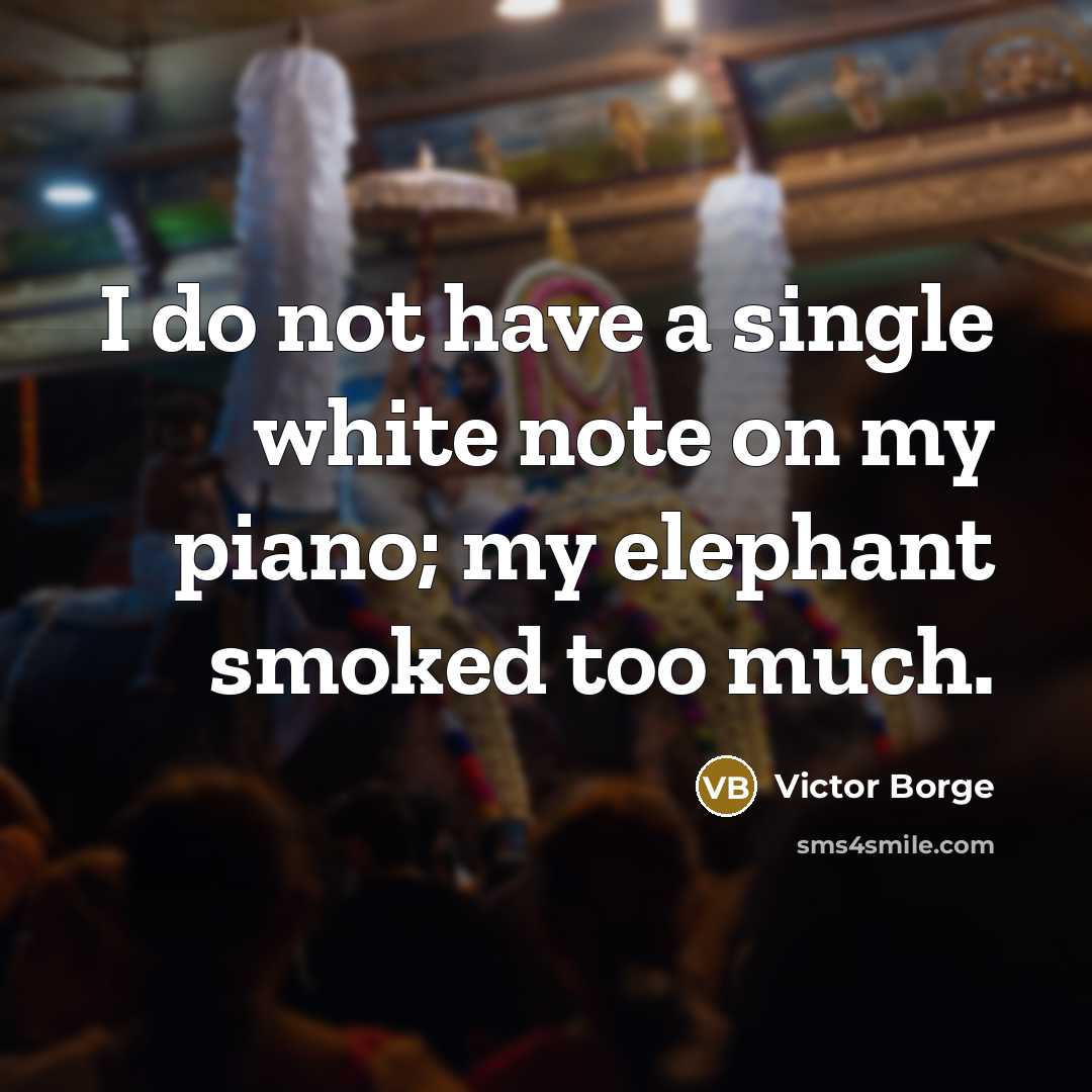 “I do not have a single white note on my piano; my elephant smoked too much.” quote by Victor Borge