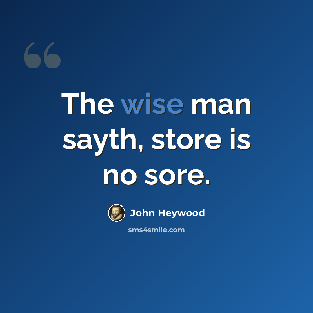 “The wise man sayth, store is no sore.” quote by John Heywood