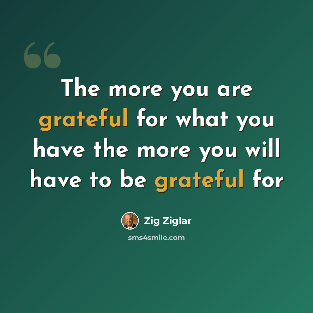 “The more you are grateful for what you have the more you will have to be grateful for” quote by Zig Ziglar