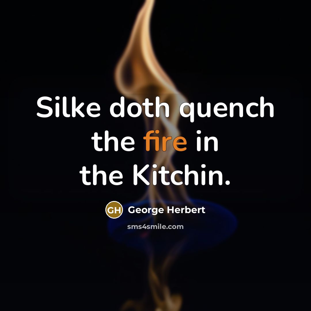 “Silke doth quench the fire in the Kitchin.” quote by George Herbert
