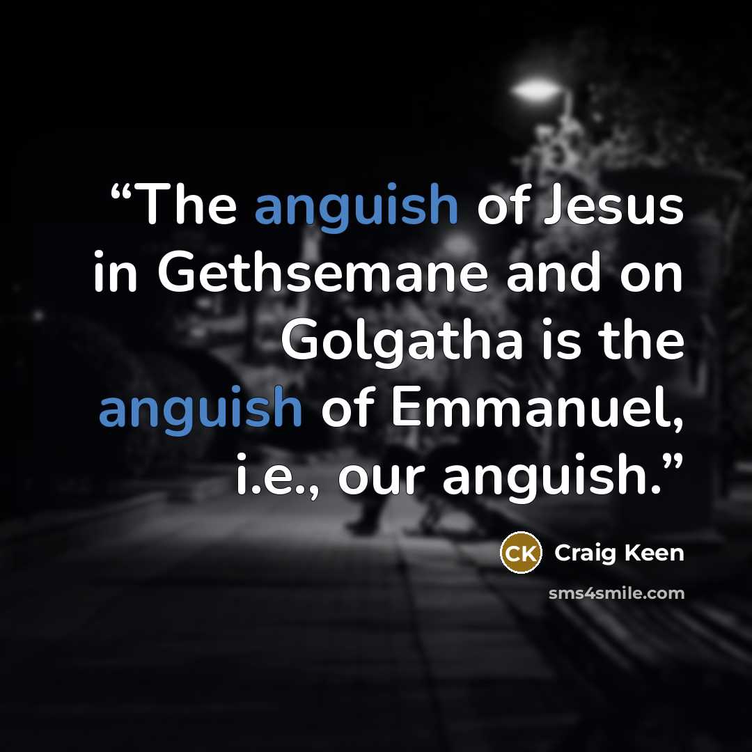 “The anguish of Jesus in Gethsemane and on Golgatha is the anguish of Emmanuel, i.e., our anguish.” quote by Craig Keen