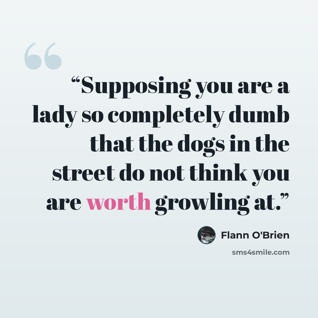 “Supposing you are a lady so completely dumb that the dogs in the street do not think you are worth growling at.” quote by Flann O'Brien