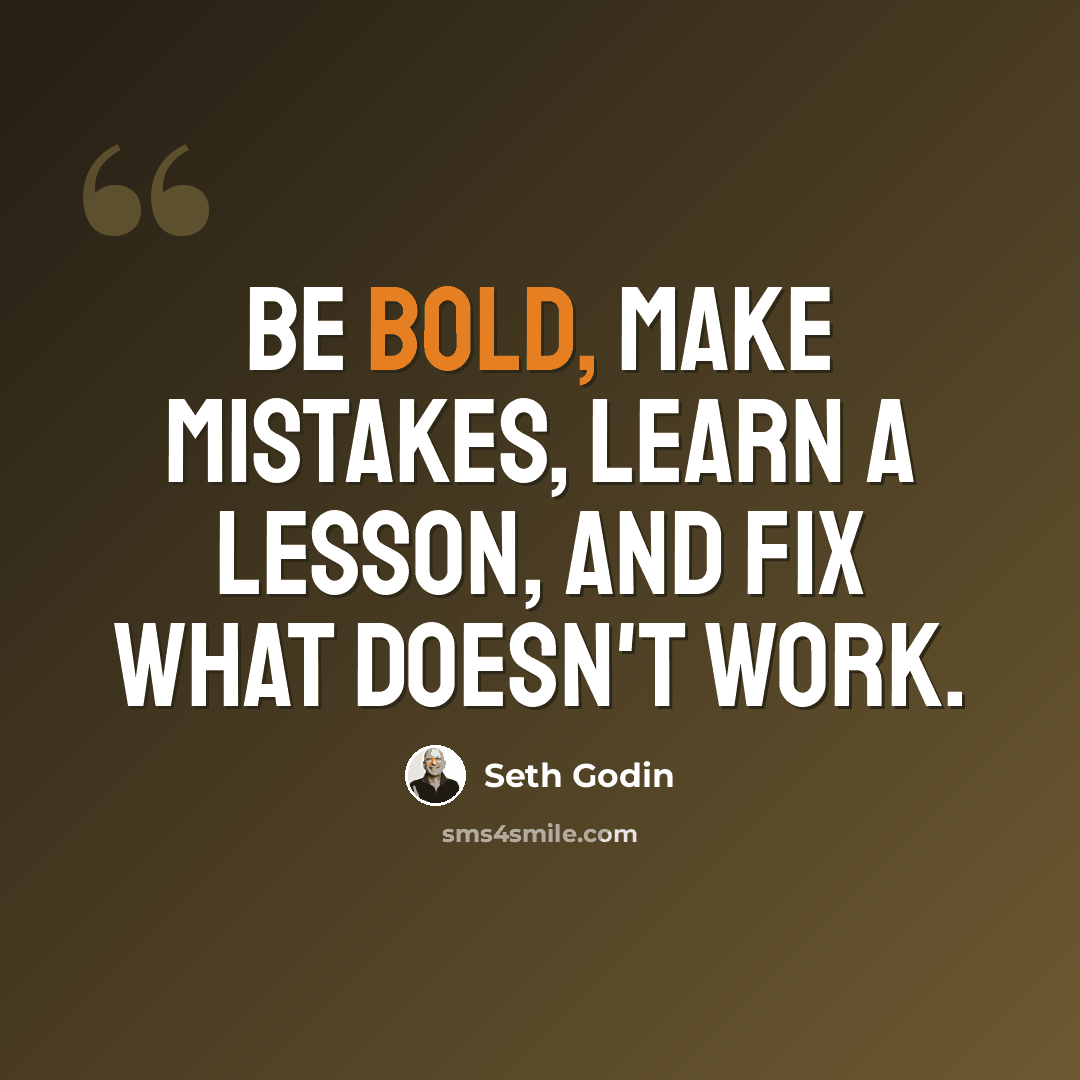 “Be bold, make mistakes, learn a lesson, and fix what doesn't work.” quote by Seth Godin