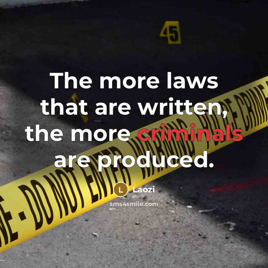 “The more laws that are written, the more criminals are produced.” quote by Laozi