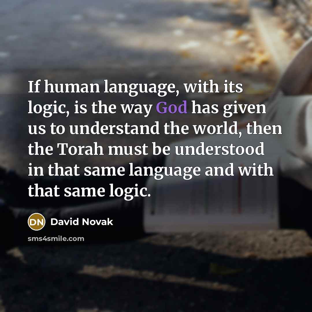 “If human language, with its logic, is the way God has given us to understand the world, then the Torah must be understood in that same language and with that same logic.” quote by David Novak