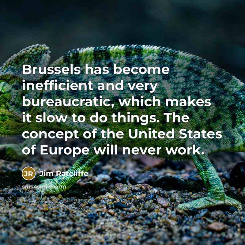 “Brussels has become inefficient and very bureaucratic, which makes it slow to do things. The concept of the United States of Europe will never work.” quote by Jim Ratcliffe