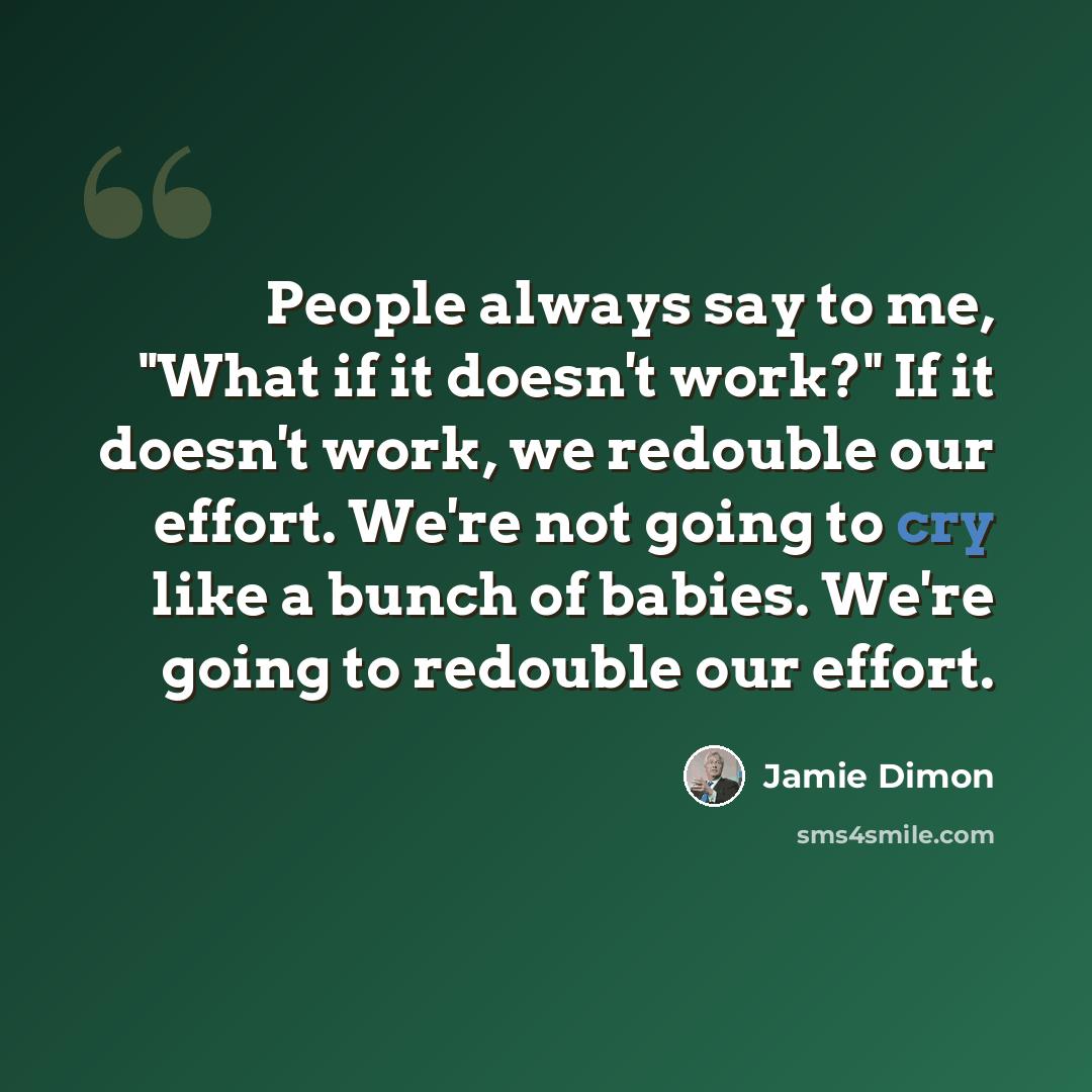 “People always say to me, "What if it doesn't work?" If it doesn't work, we redouble our effort. We're not going to cry like a bunch of babies. We're going to redouble our effort.” quote by Jamie Dimon