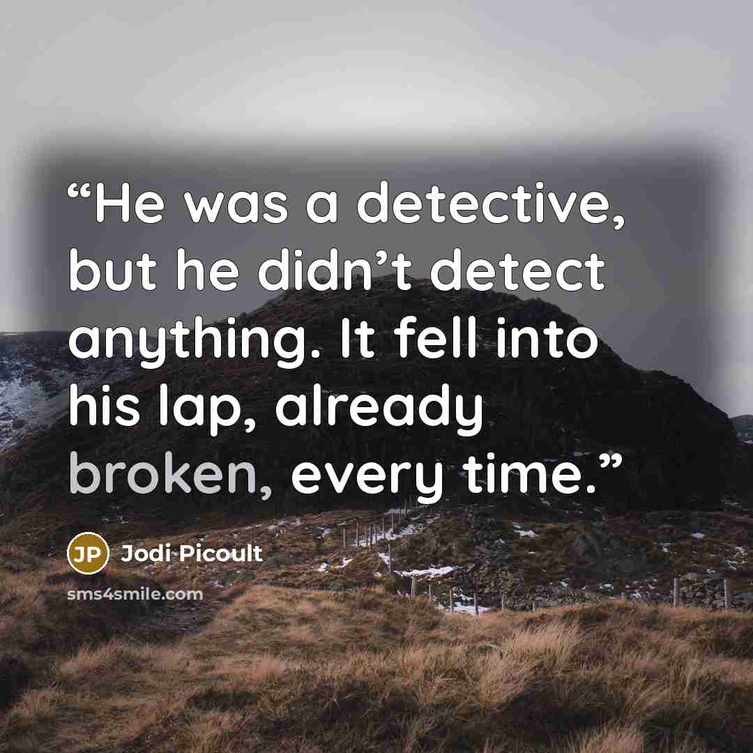 “He was a detective, but he didn’t detect anything. It fell into his lap, already broken, every time.” quote by Jodi Picoult