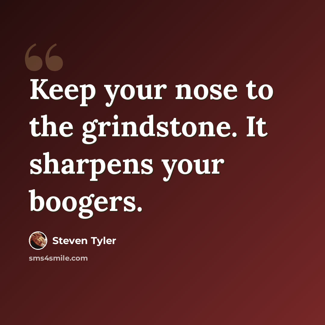 “Keep your nose to the grindstone. It sharpens your boogers.” quote by Steven Tyler