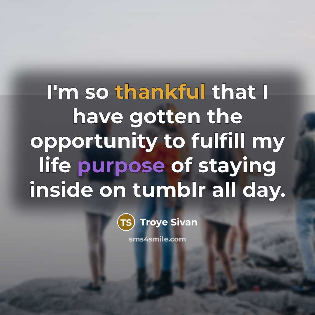“I'm so thankful that I have gotten the opportunity to fulfill my life purpose of staying inside on tumblr all day.” quote by Troye Sivan