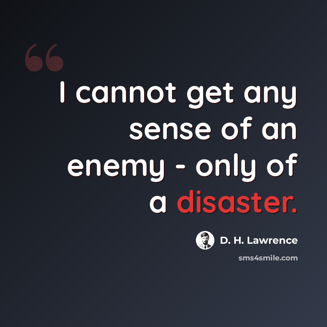 “I cannot get any sense of an enemy - only of a disaster.” quote by D. H. Lawrence