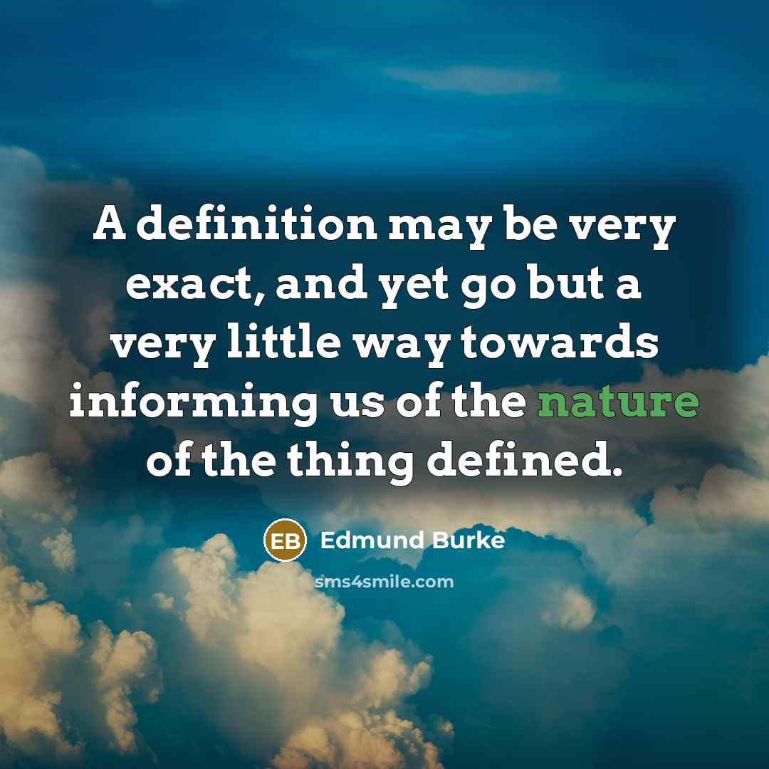 “A definition may be very exact, and yet go but a very little way towards informing us of the nature of the thing defined.” quote by Edmund Burke