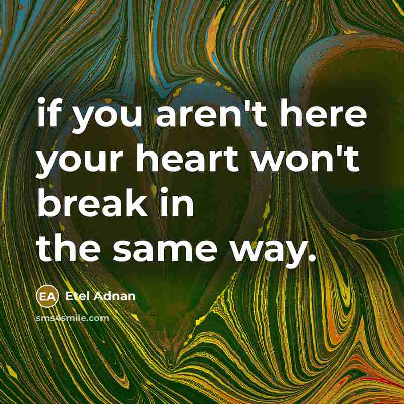 “if you aren't here your heart won't break in the same way.” quote by Etel Adnan