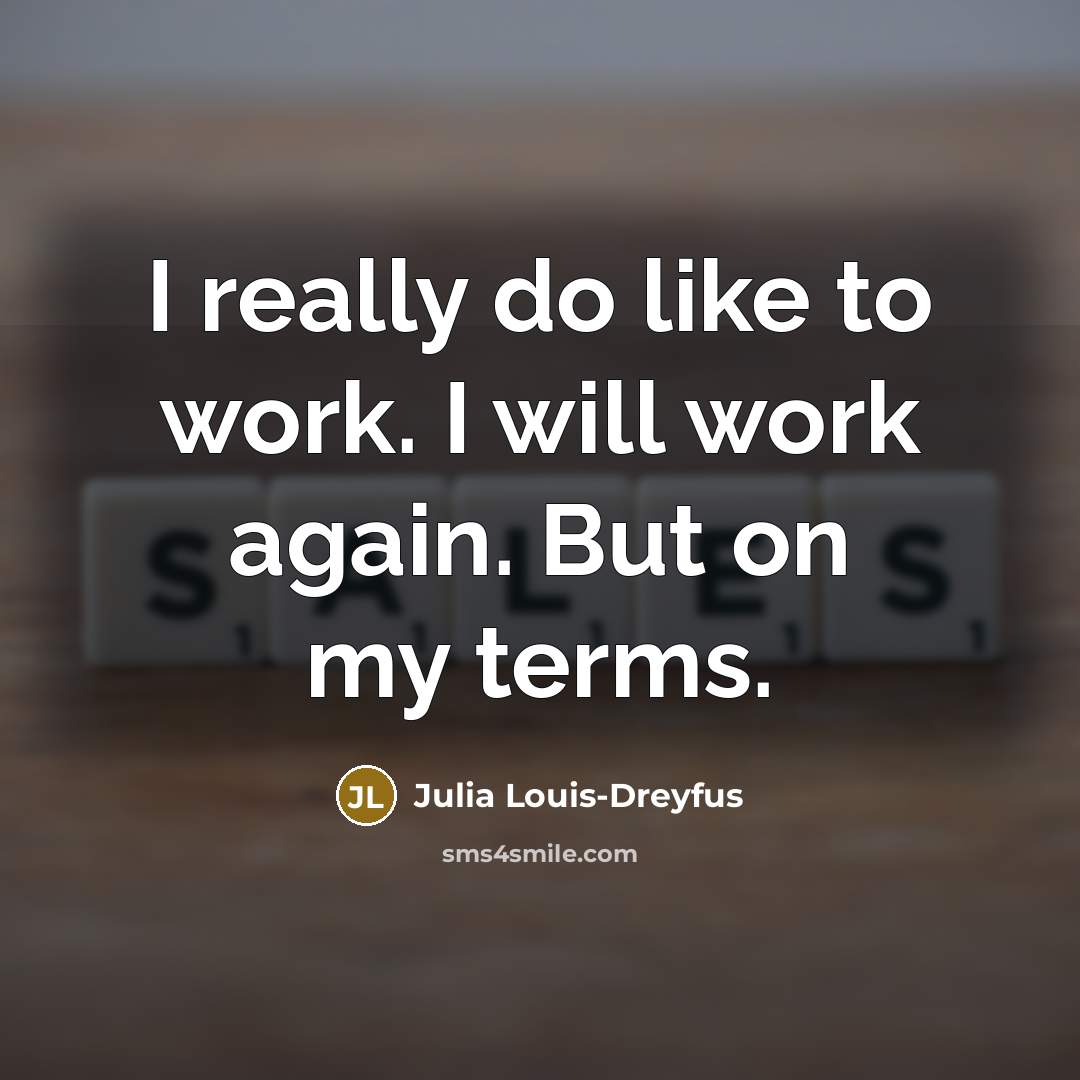 “I really do like to work. I will work again. But on my terms.” quote by Julia Louis-Dreyfus