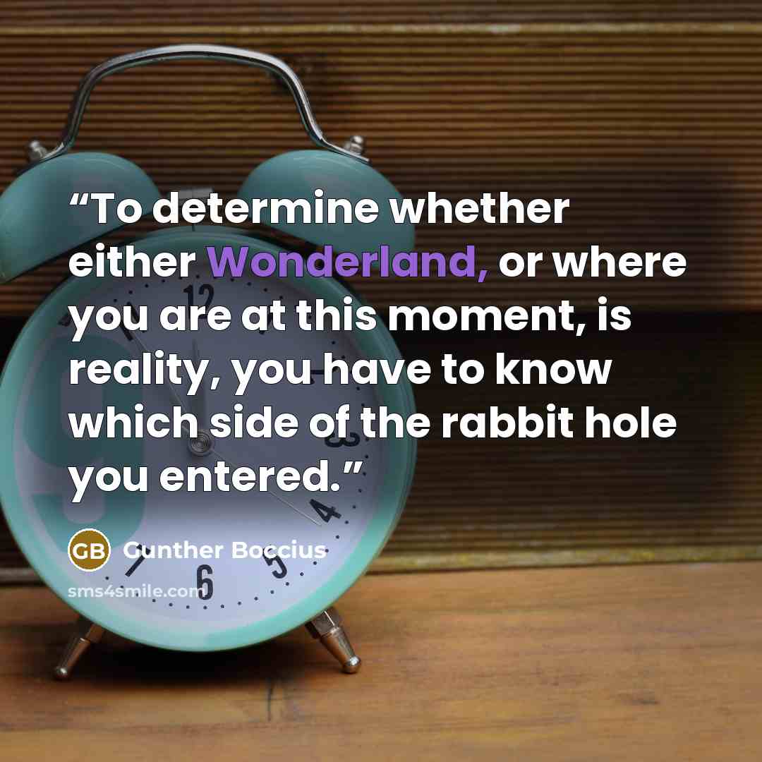 “To determine whether either Wonderland, or where you are at this moment, is reality, you have to know which side of the rabbit hole you entered.” quote by Gunther Boccius