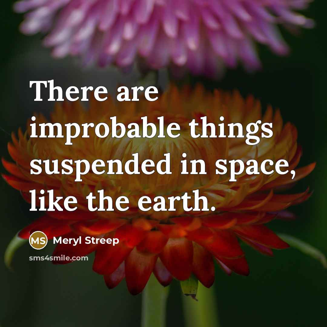“There are improbable things suspended in space, like the earth.” quote by Meryl Streep