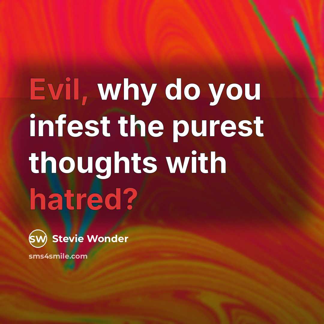 “Evil, why do you infest the purest thoughts with hatred?” quote by Stevie Wonder