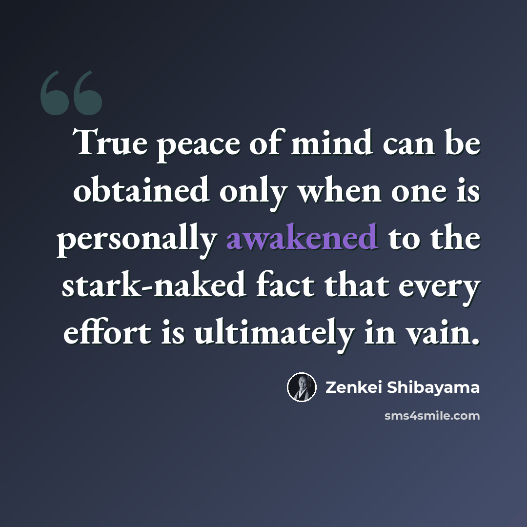 “True peace of mind can be obtained only when one is personally awakened to the stark-naked fact that every effort is ultimately in vain.” quote by Zenkei Shibayama