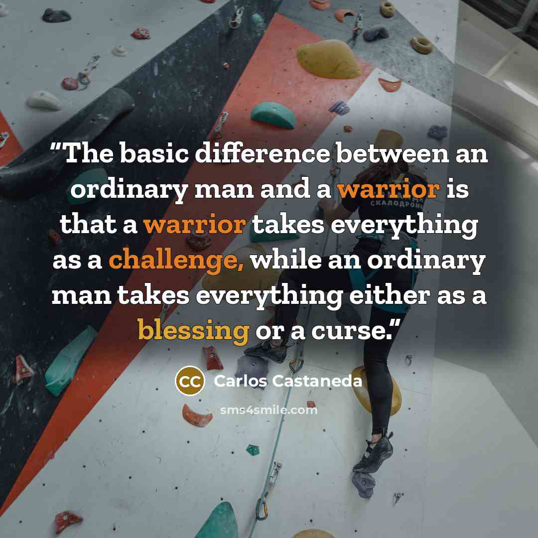 “The basic difference between an ordinary man and a warrior is that a warrior takes everything as a challenge, while an ordinary man takes everything either as a blessing or a curse.” quote by Carlos Castaneda