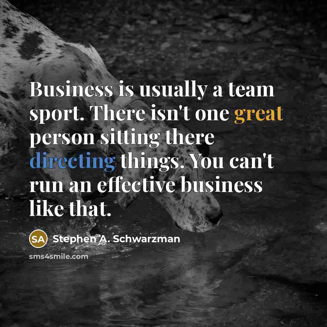 “Business is usually a team sport. There isn't one great person sitting there directing things. You can't run an effective business like that.” quote by Stephen A. Schwarzman