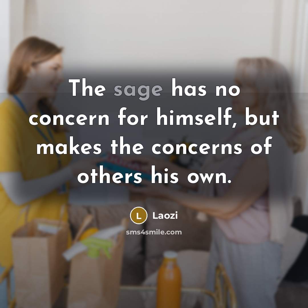 “The sage has no concern for himself, but makes the concerns of others his own.” quote by Laozi