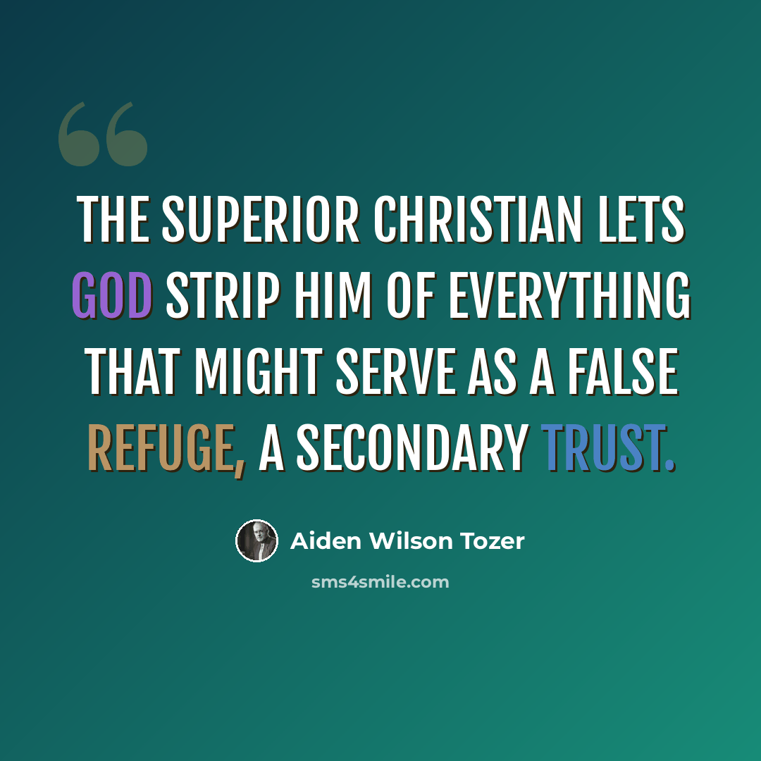 “The superior Christian lets God strip him of everything that might serve as a false refuge, a secondary trust.” quote by Aiden Wilson Tozer