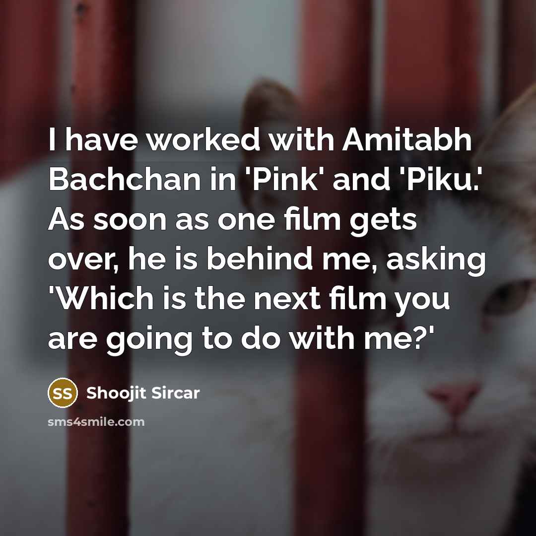 “I have worked with Amitabh Bachchan in 'Pink' and 'Piku.' As soon as one film gets over, he is behind me, asking 'Which is the next film you are going to do with me?'” quote by Shoojit Sircar