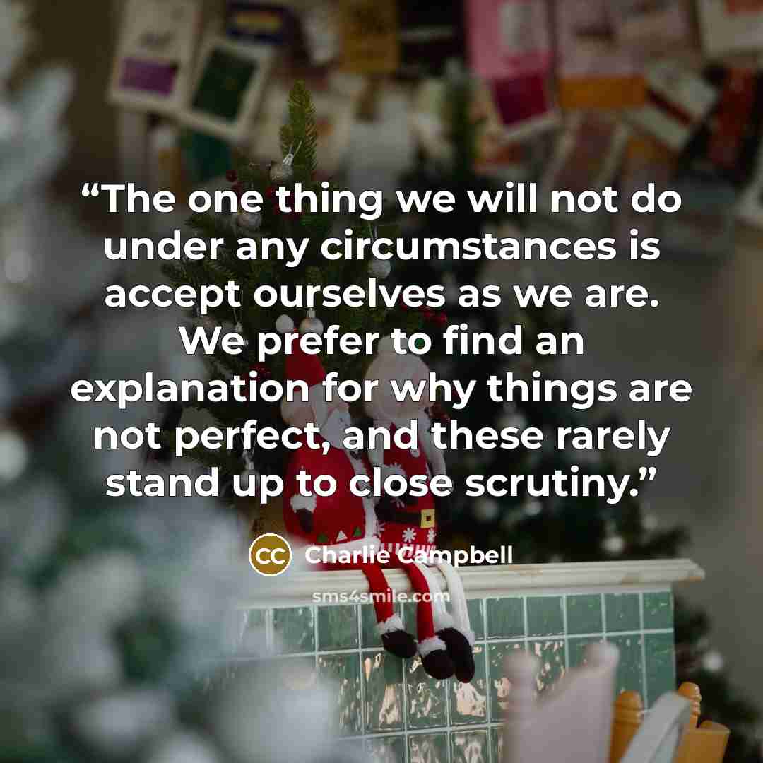 “The one thing we will not do under any circumstances is accept ourselves as we are. We prefer to find an explanation for why things are not perfect, and these rarely stand up to close scrutiny.” quote by Charlie Campbell