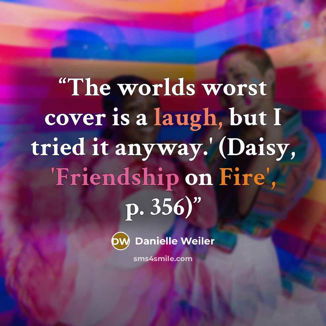 “The worlds worst cover is a laugh, but I tried it anyway.' (Daisy, 'Friendship on Fire', p. 356)” quote by Danielle Weiler