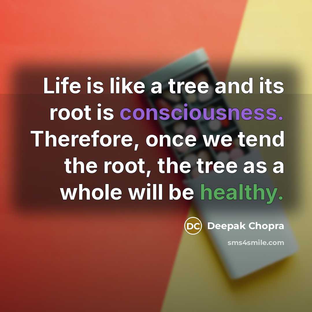 “Life is like a tree and its root is consciousness. Therefore, once we tend the root, the tree as a whole will be healthy.” quote by Deepak Chopra