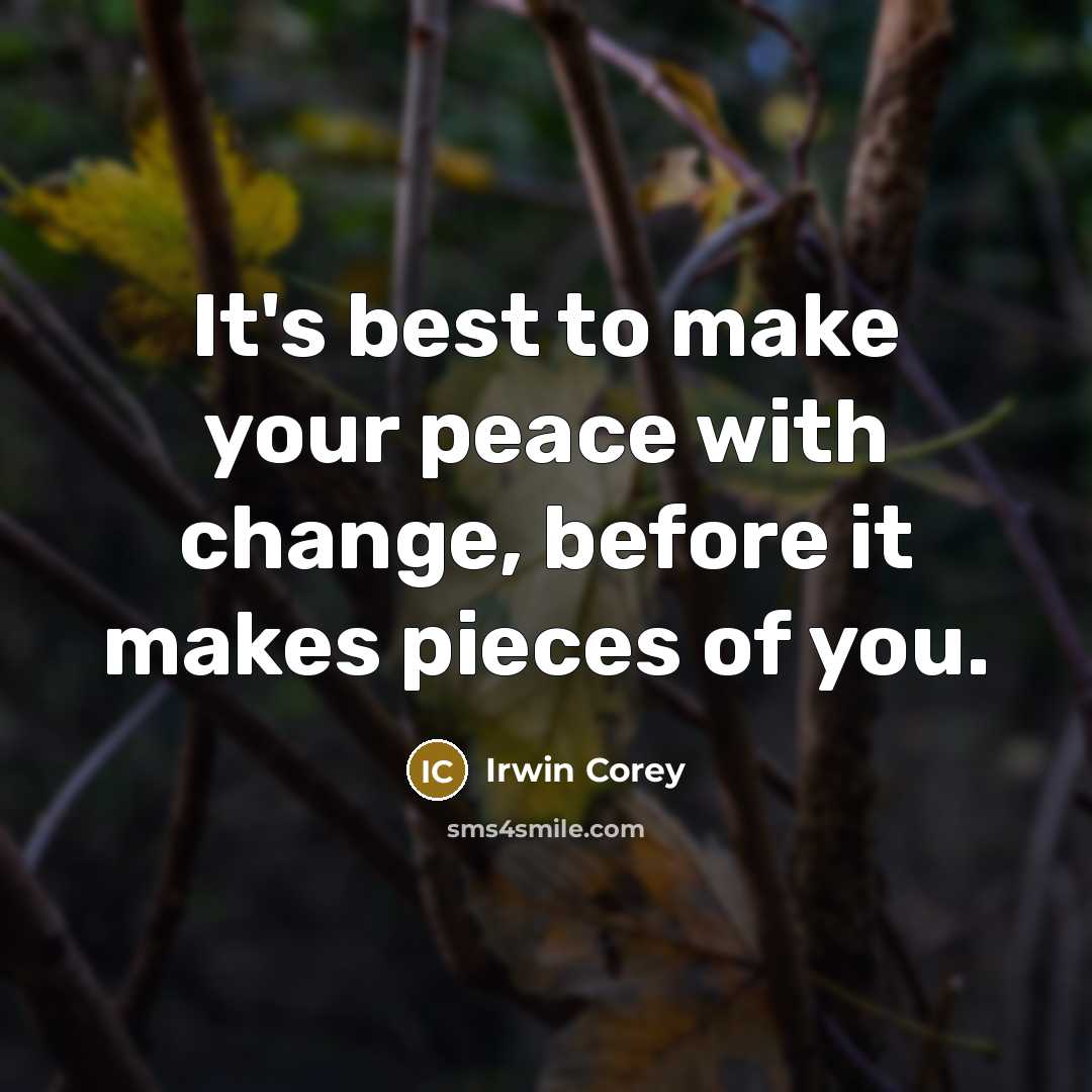“It's best to make your peace with change, before it makes pieces of you.” quote by Irwin Corey