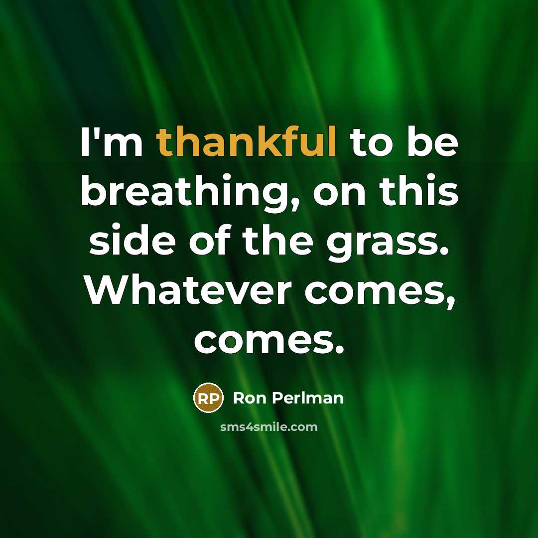 “I'm thankful to be breathing, on this side of the grass. Whatever comes, comes.” quote by Ron Perlman