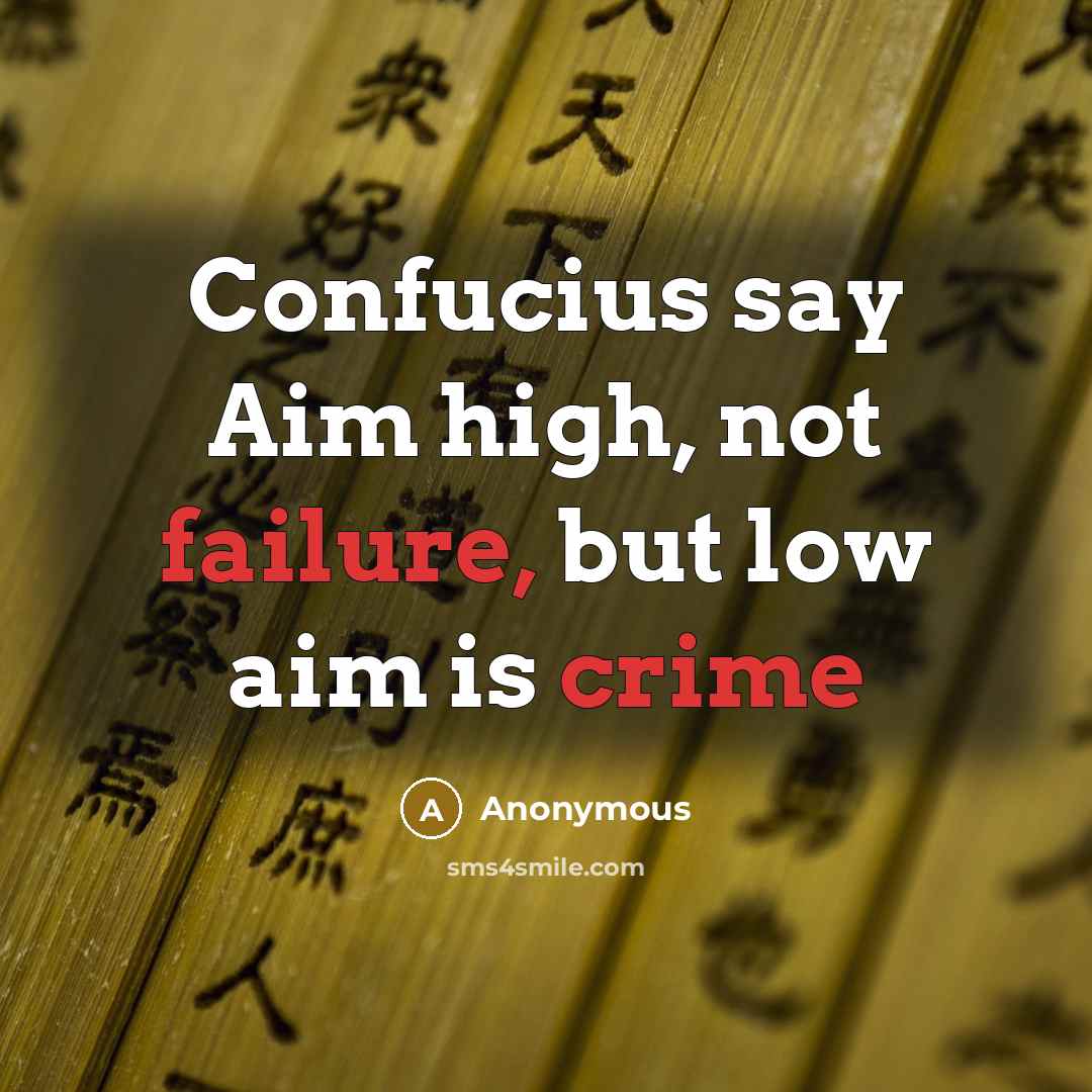 “Confucius say Aim high, not failure, but low aim is crime” quote by Anonymous