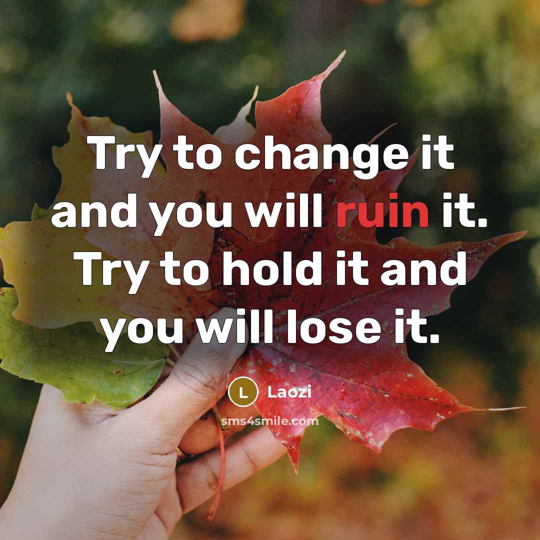 “Try to change it and you will ruin it. Try to hold it and you will lose it.” quote by Laozi