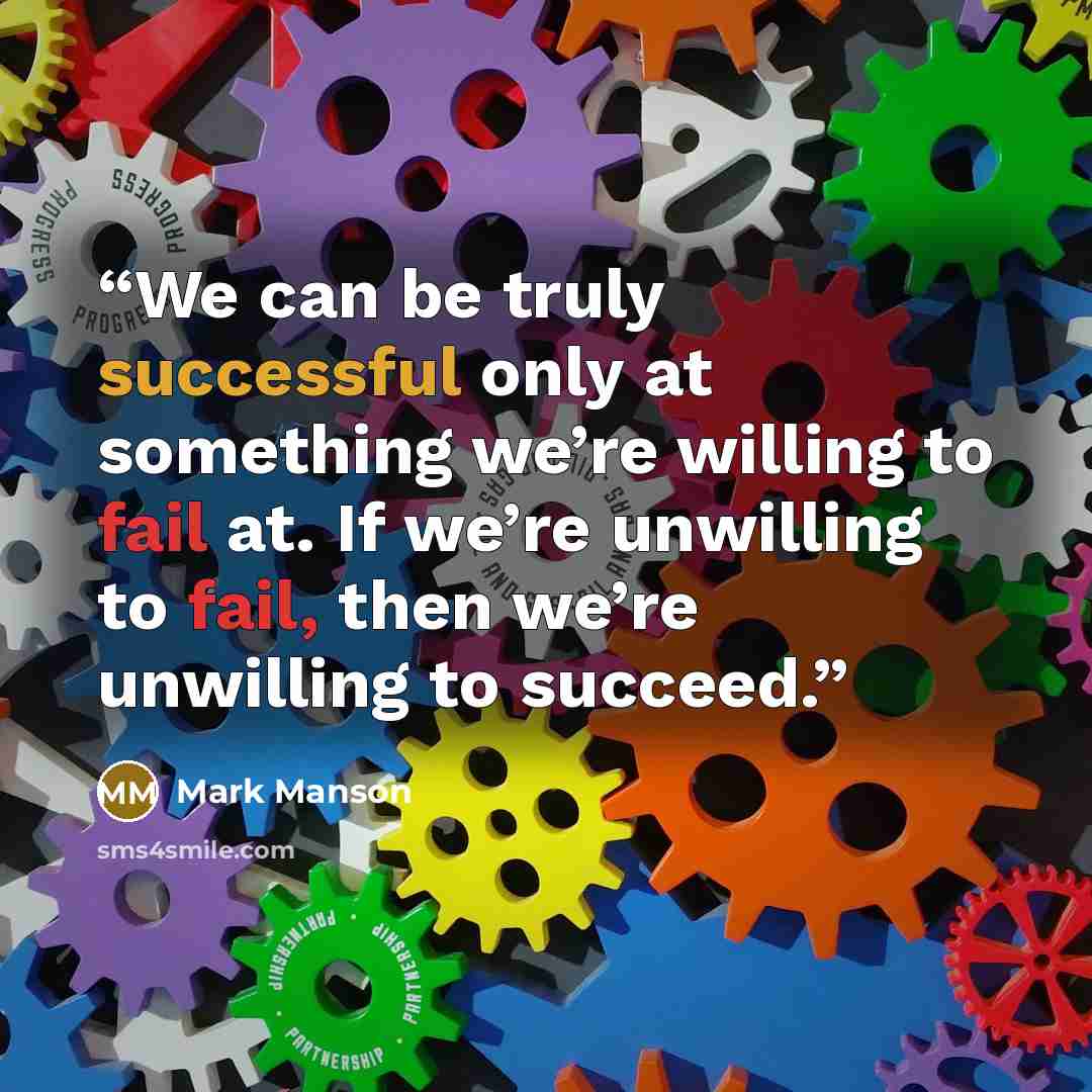 “We can be truly successful only at something we’re willing to fail at. If we’re unwilling to fail, then we’re unwilling to succeed.” quote by Mark Manson