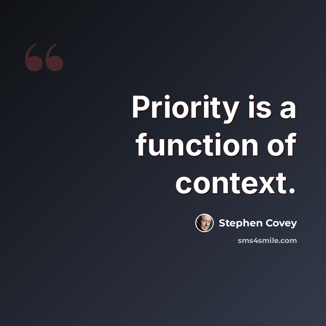 “Priority is a function of context.” quote by Stephen Covey