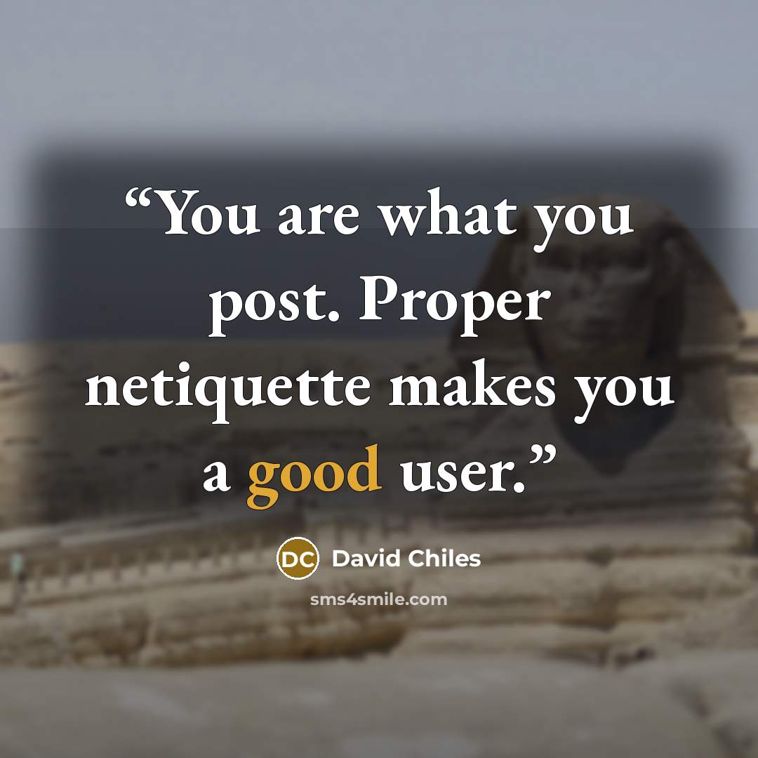 “You are what you post. Proper netiquette makes you a good user.” quote by David Chiles