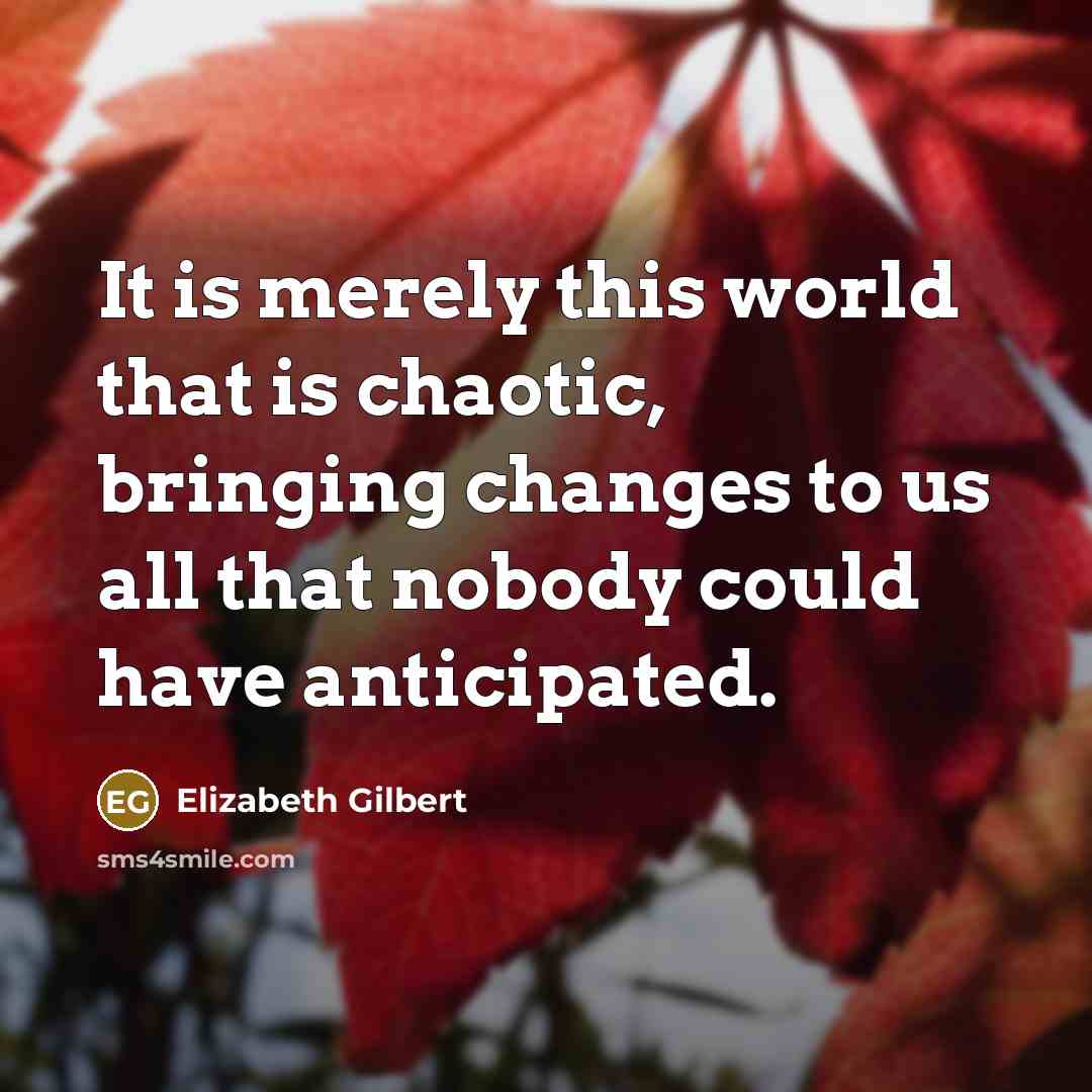 “It is merely this world that is chaotic, bringing changes to us all that nobody could have anticipated.” quote by Elizabeth Gilbert