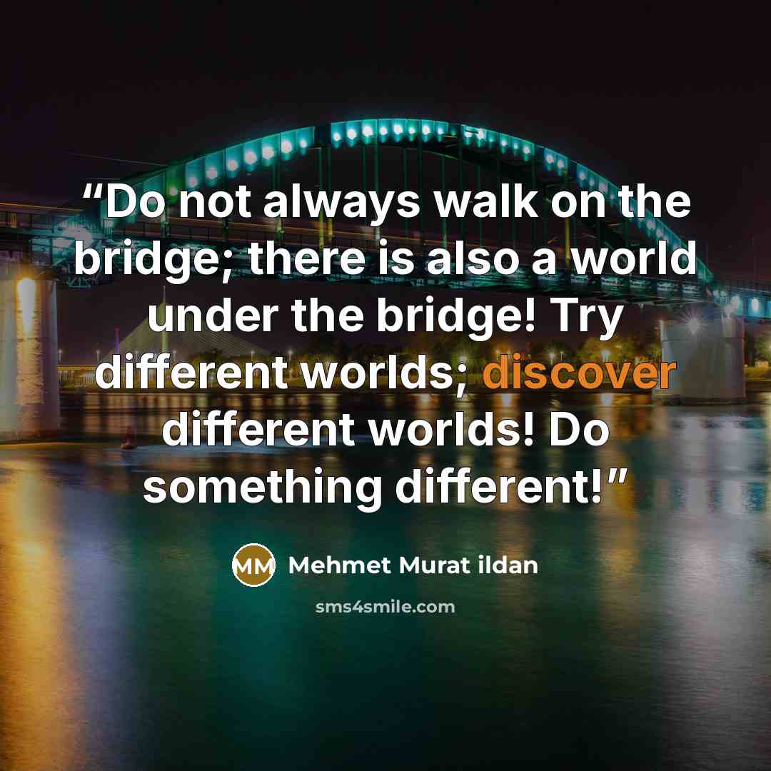 “Do not always walk on the bridge; there is also a world under the bridge! Try different worlds; discover different worlds! Do something different!” quote by Mehmet Murat ildan