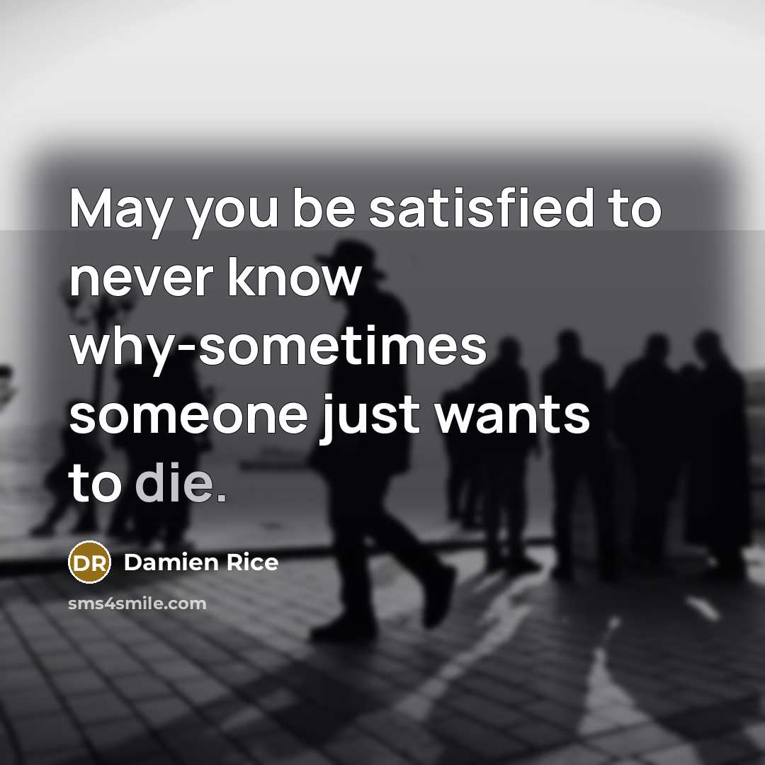 “May you be satisfied to never know why-sometimes someone just wants to die.” quote by Damien Rice