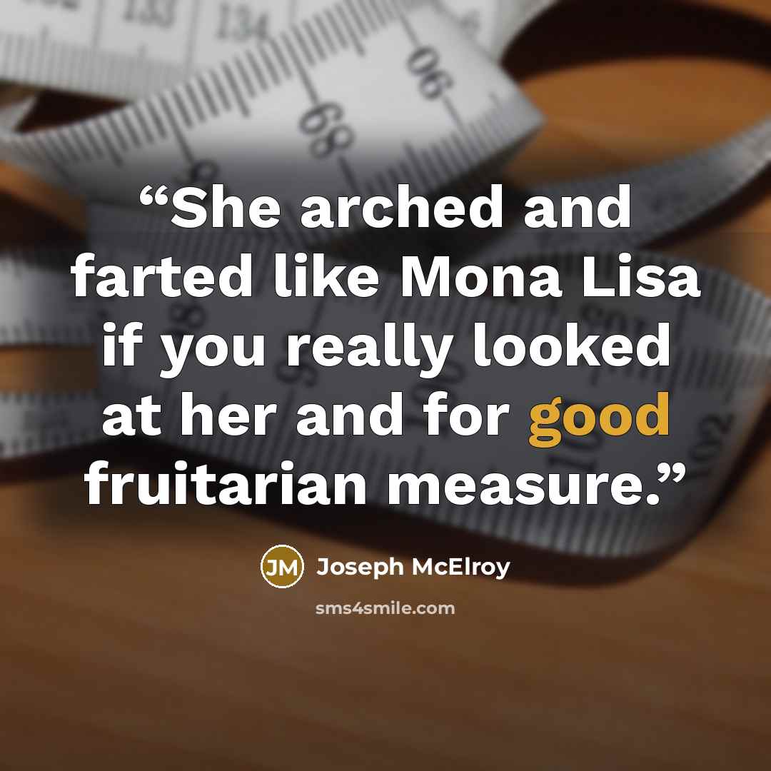 “She arched and farted like Mona Lisa if you really looked at her and for good fruitarian measure.” quote by Joseph McElroy