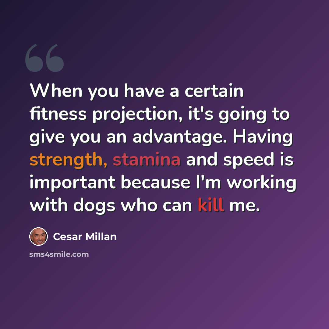 “When you have a certain fitness projection, it's going to give you an advantage. Having strength, stamina and speed is important because I'm working with dogs who can kill me.” quote by Cesar Millan
